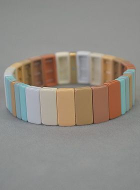 RA  焦糖色 搪瓷 弹力 手镯 宽版