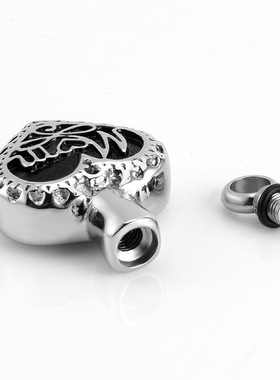 可打开不锈钢骨灰盒镶钻吊坠 爱心花形项链宠物纪念品礼物N0029