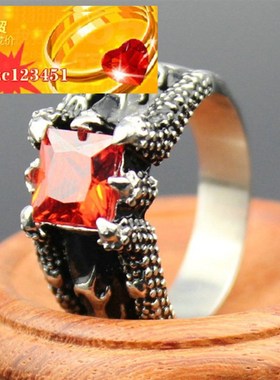 夸张戒指复古龙爪镶红色石头男士戒指复古饰品戒指ring