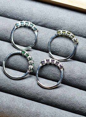 捡漏水晶戒指排戒女款托帕石色紫水晶色透辉石色橄榄石色锆石指环