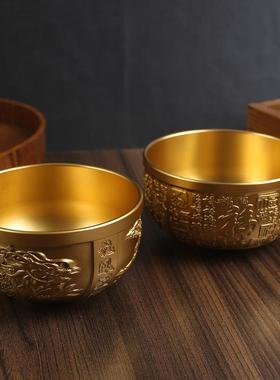 黄铜百福聚宝盆办公室家居桌面创意摆件纯铜龙凤呈祥聚宝碗铜器