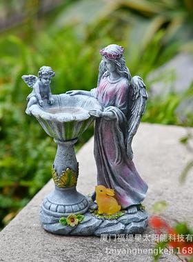太阳能树脂摆件水池仙子装饰天使雕像庭院灯花园园林摆件