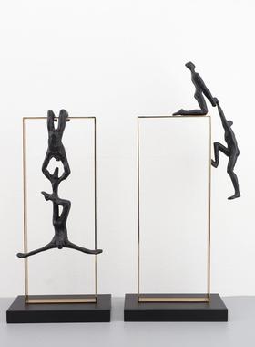 新中式金属框架人物摆件样板房卧室书房客厅桌面玄关软装饰品摆件