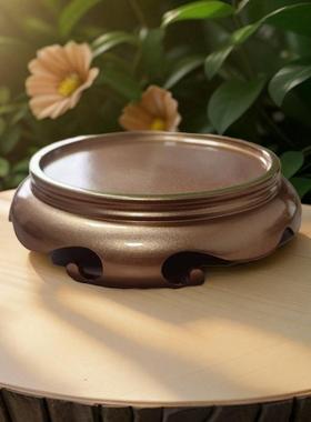 黄铜香炉底座圆形中式小铜器葫芦酒壶茶壶铜百福缸聚宝盆底座摆件