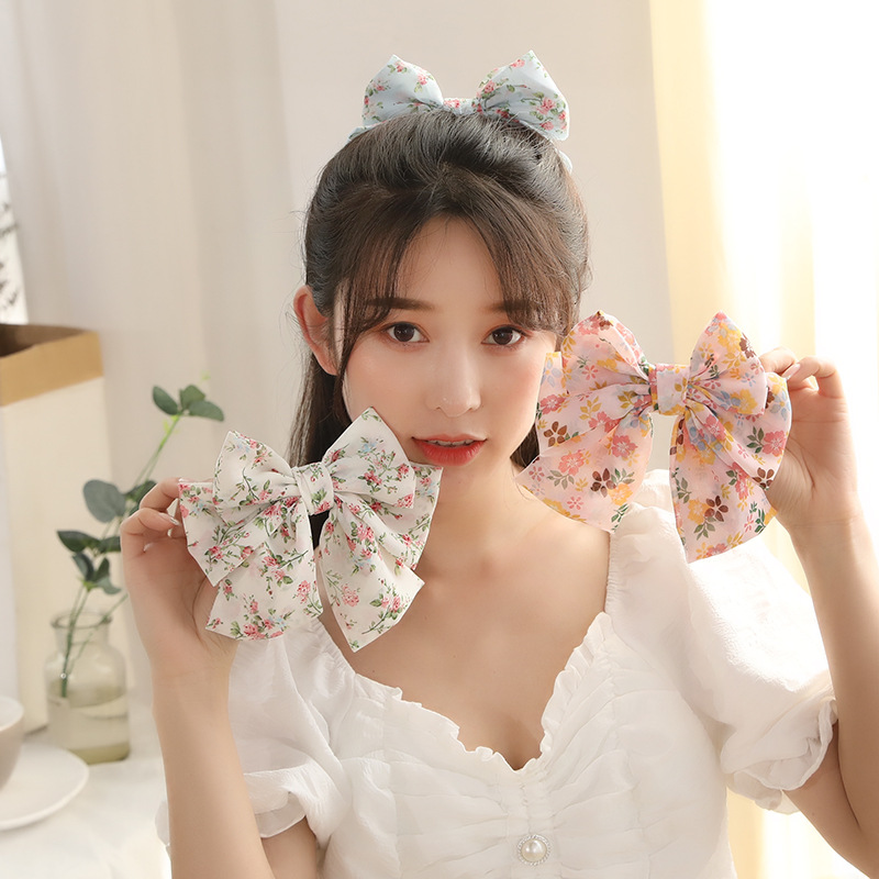 推荐Floral Bow Hairpin Chiffon Hairpin Girl Hair Accessories - 图2