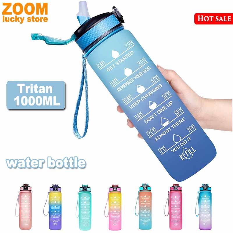 网红1000ML Tritan Outdoor water bottle Sports cup Gym shake-图1