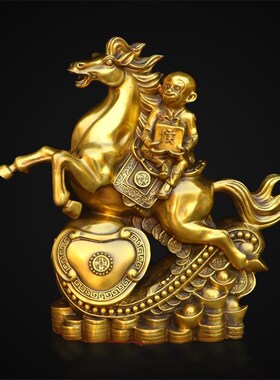 纯铜马上封侯生肖猴摆件室内客厅桌面马上传O令马上猴马到成功礼