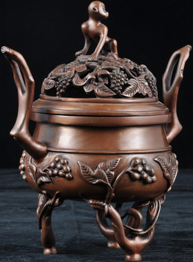 紫铜朝冠耳葡萄薰炉香道香炉客厅茶室书房静心安神沉香盘香香薰炉