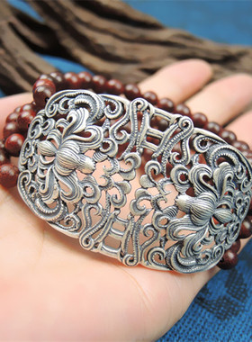 推荐小叶紫檀手链女纯银多层复古银饰老银手饰品R宽腕饰民族风礼