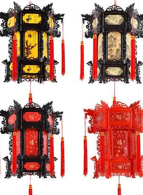 红灯笼中式仿古宫灯六角中国风旋转走马灯新年乔迁春节吊灯