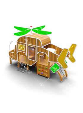 一力游乐户外无动力创意直升机实木组合滑梯商城超市小型游乐设备