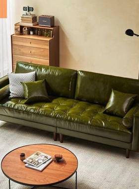 中古风沙发小户型客厅法式复古简约时尚三人位焦糖色油蜡真皮沙发