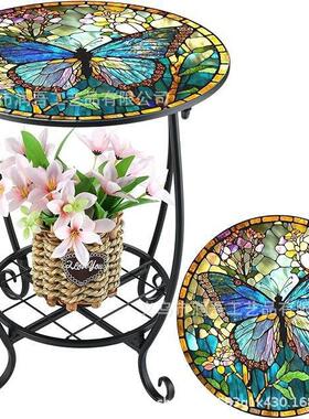 欧式创意鸟蝴小花架小桌蝶圆形马赛克外铁艺花架室内阳台花园花盆