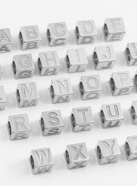ELANUOYY  Stainless Steel Alphabet Beads Character Etching L