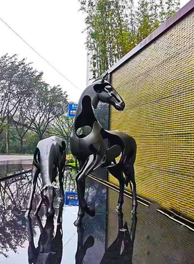 不锈钢雕塑定制金属镂空马抽象牛动物摆件大型景观小区艺术品雕像