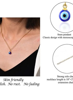 Evil Eye Chain Blue Amulet Pendant Necklace Ojo Turco Kabbal
