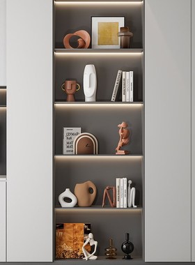 美拉德焦糖色系酒柜餐边柜装饰品酒F店样板间客厅套装轻奢软装摆