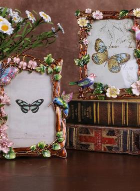 欧式创意家居田园动物花鸟6寸7寸金属相框镶钻珐琅彩照片像框摆台