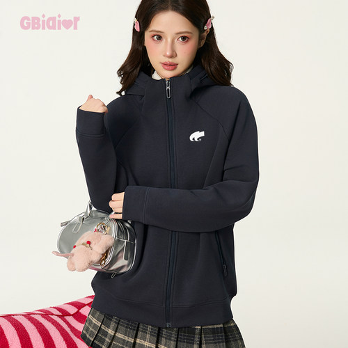 Gbiaior美式连帽卫衣外套女男秋冬季oversize硅胶印花开衫早春潮 - 图0