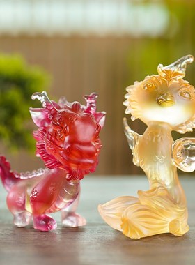 速发古法琉璃龙凤家用摆件意结可爱桌面创凤装饰品开业凰婚送礼