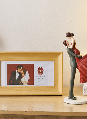 结婚照创意喜字相框摆台高级感简约实木玄关卧室床头纪念桌面摆件