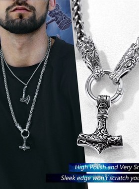 PROSTEEL Thors Hammer Charm Mjolnir Wolf Chain Cool Necklace