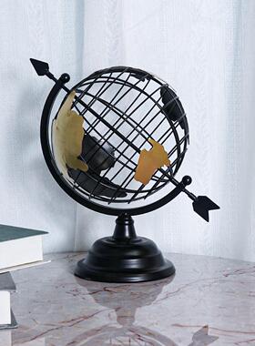 现代简约风地球仪金属材质镂空摆件创意办公室家居书房书架工艺品