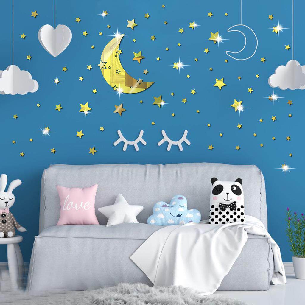 月牙配146个星星镜面贴装饰贴 SM290自带背胶星星镜子贴纸 - 图1