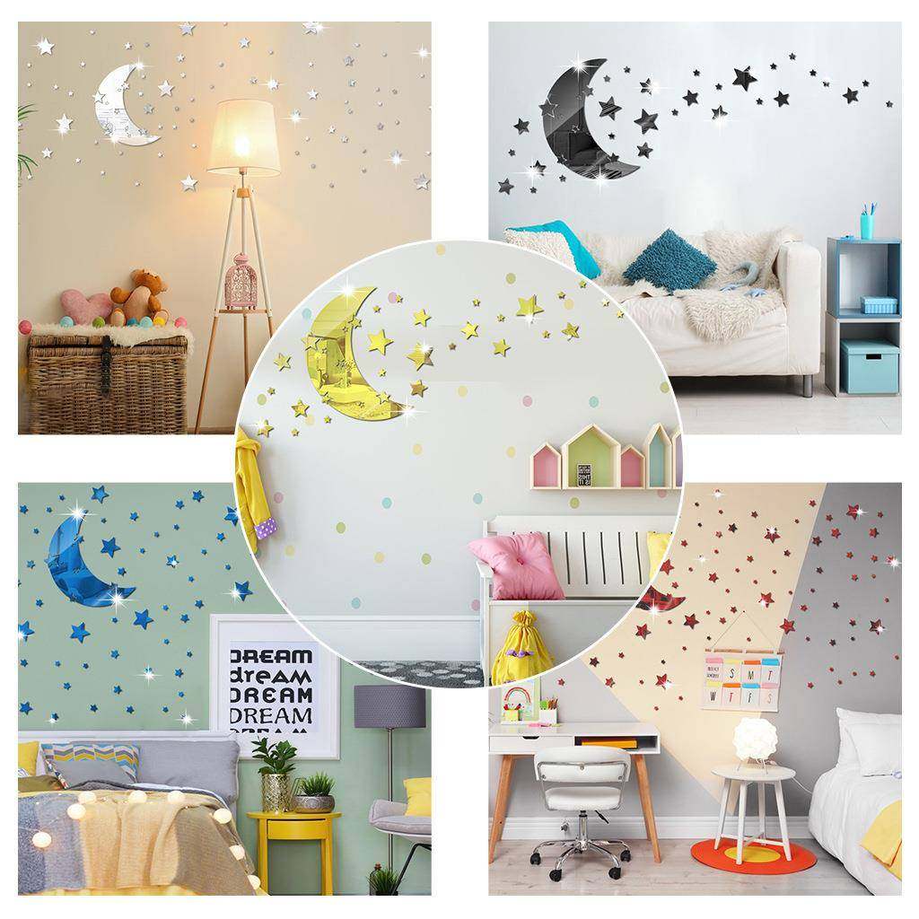 月牙配146个星星镜面贴装饰贴 SM290自带背胶星星镜子贴纸 - 图3