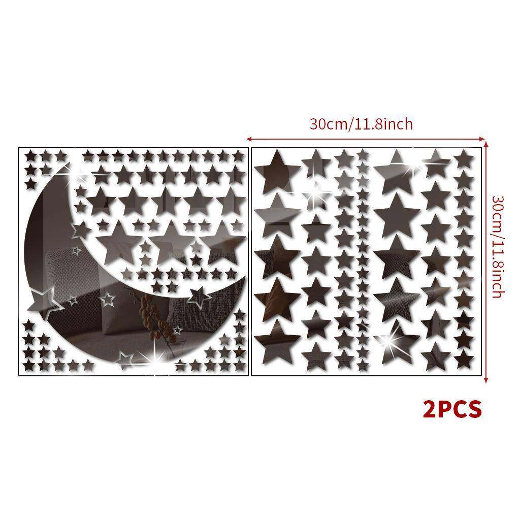 月牙配146个星星镜面贴装饰贴 SM290自带背胶星星镜子贴纸 - 图0