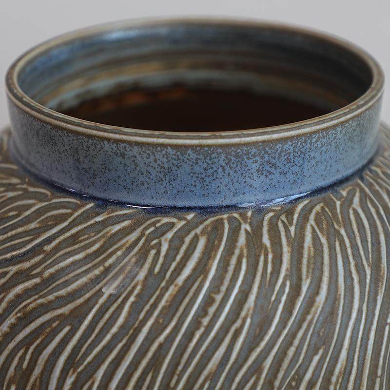 PCO手工雕装刻纹复古瓷台面花瓶侘禅意寂陶风陶罐摆件干花插花粗,淘宝优惠券,粉丝福利购,淘宝优惠卷