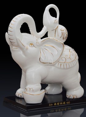 速发陶瓷大象摆件一对招财吉祥家居客厅办公室玄摆装意品创饰关设