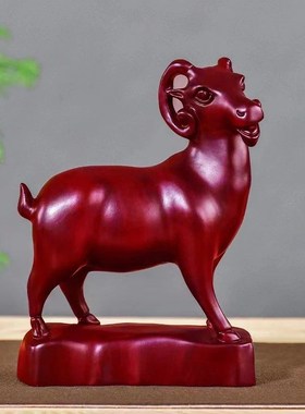 速发黑檀客雕刻摆件家居实木雕羊工艺品木厅招财生肖羊绵羊装饰品