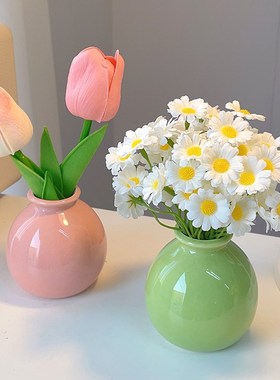 速发桌面摆件插花假小装饰轻奢高级感花众陶瓷花瓶室公办玄关客厅