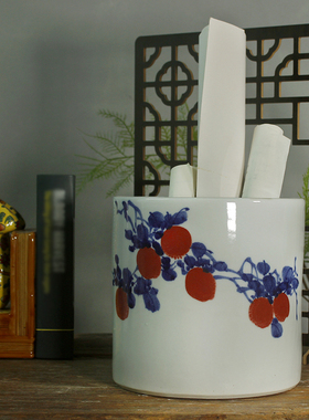 速发景德镇摆瓷笔筒中式大容桶笔量中国风画笔国画方形收纳画缸陶