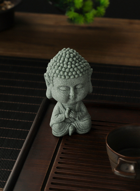 速发中式小砂来摆件花卉盆景微景观鱼缸造景禅石佛祖像青如意茶宠