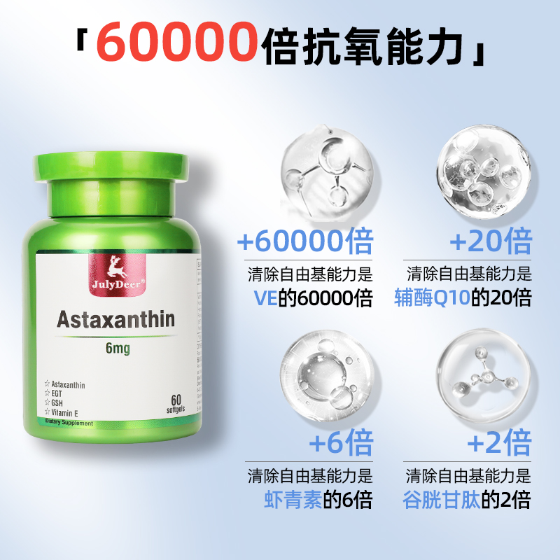 虾青素全身美白丸内服祛黄淡斑胶囊VE美国进口烟酰胺焕亮肤色60粒