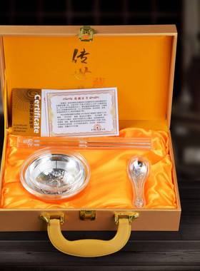 银碗三件套银鱼碗银筷银勺工艺品会销礼品拓客引流碗筷勺年年有鱼