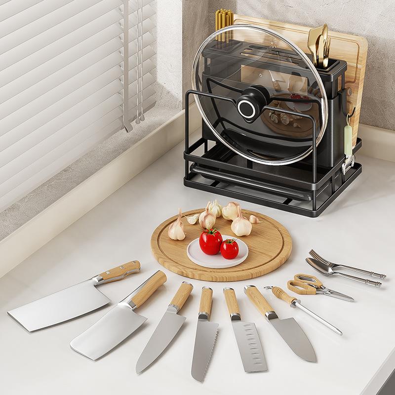 厨房刀架壁挂置物架台面菜刀具筷子砧板锅盖菜板多功能一体收纳架 - 图2