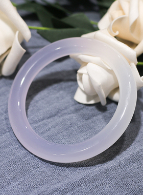 天然紫罗兰玉髓手镯薰衣草紫玛瑙镯子冰种淡紫玉镯少女荔枝冻圆条