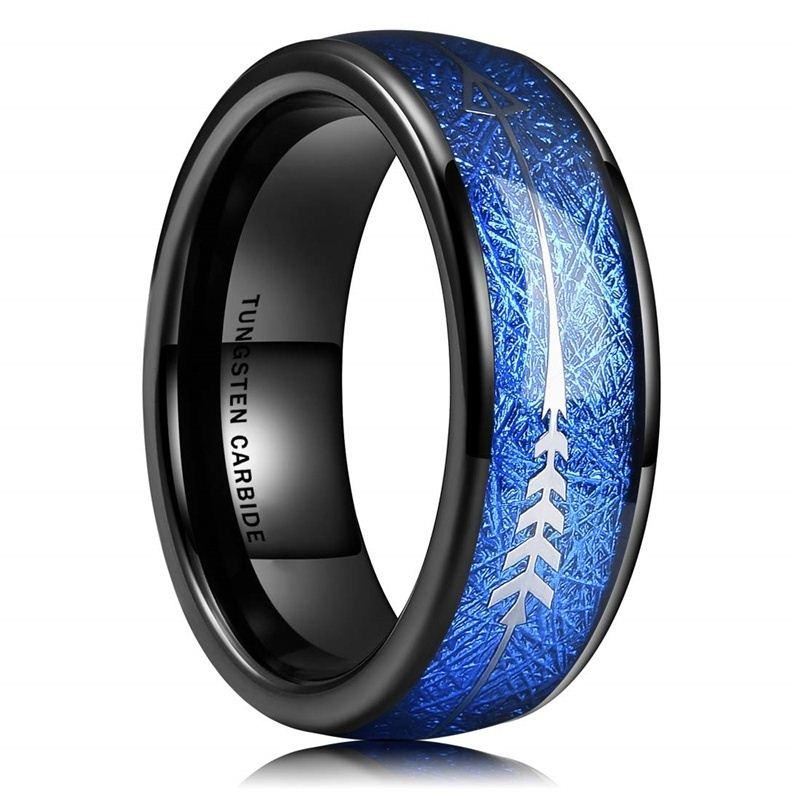 推荐8mm Blue Fashion Men Rings Tungsten Carbide Ring Inlay A - 图1