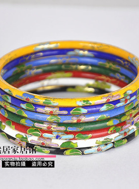 景泰蓝老货正宗北京掐丝珐琅套七手镯4mm不开口镀真金 圆棍