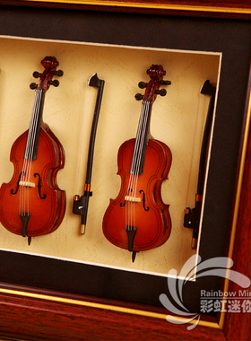 迷你西洋乐器小提琴相框大提琴大贝斯模型带玻璃相框送老师礼物