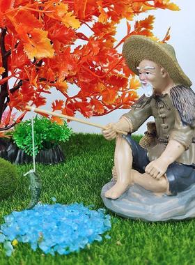 姜太公钓鱼摆件翁树脂工艺品假山吸水石盆景造景装饰摆饰