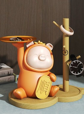 小猪摆件入户钥匙托盘收纳层架子玄关办公桌装饰品猪柿诸事顺利礼