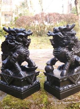 极速青石石雕麒麟摆件一对家居玄关卧室石刻小工艺品摆设家居装饰