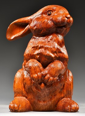 花梨实木雕刻兔子摆件红木十二y生肖可爱兔家居客厅装饰送礼工艺
