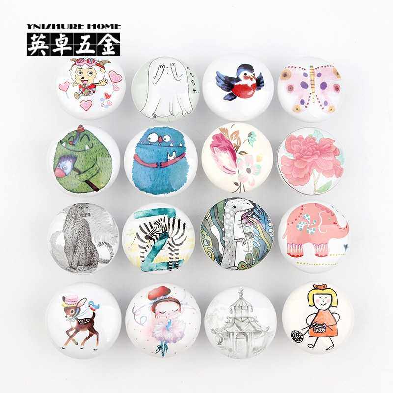 新款直销卡通印花手绘陶瓷可爱抽屉拉手橱柜门外贸衣柜榻榻米暗格,淘宝优惠券,粉丝福利购,淘宝优惠卷