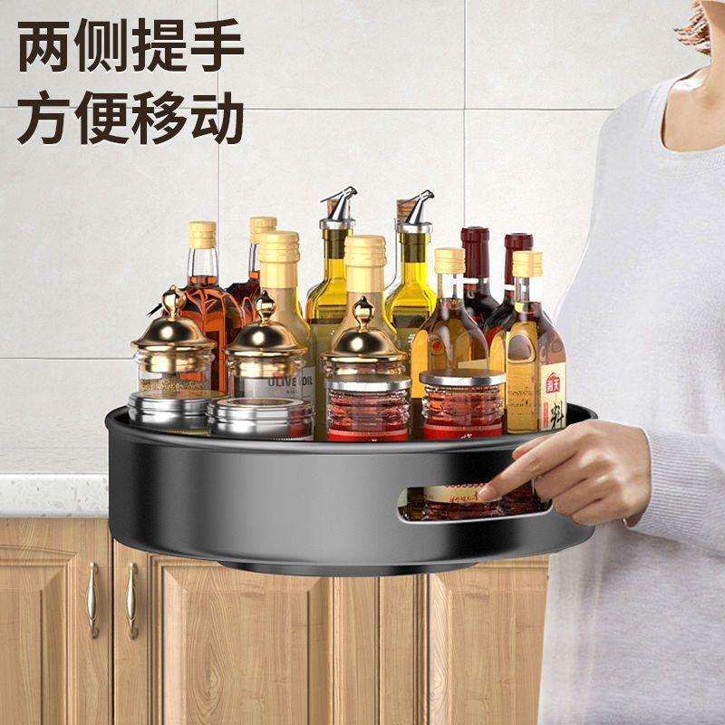 厨房置物架双层旋转调料架桌面收纳整理盒调料盒一体多格收纳架 - 图1