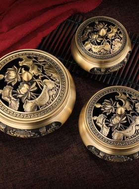 黄铜工艺品铜摆件荷花三足香炉